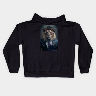 Portrait of a Handsome Lion wearing a suit Kids Hoodie